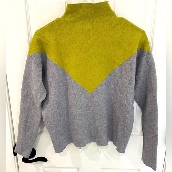 Cynthia Rowley Gray Yellow Color Block Mock Neck Boxy Sweater Women’s Size S - Picture 2 of 6